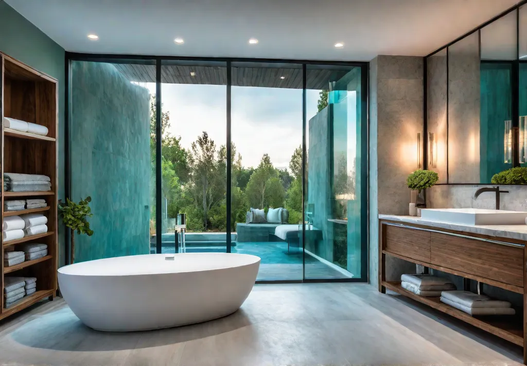 A master bathroom bathed in soft warm light with a freestanding soakingfeat