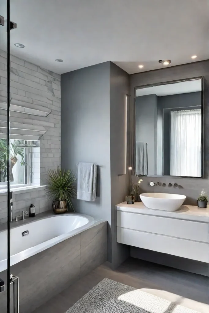A contemporary small master bathroom with spacesaving features
