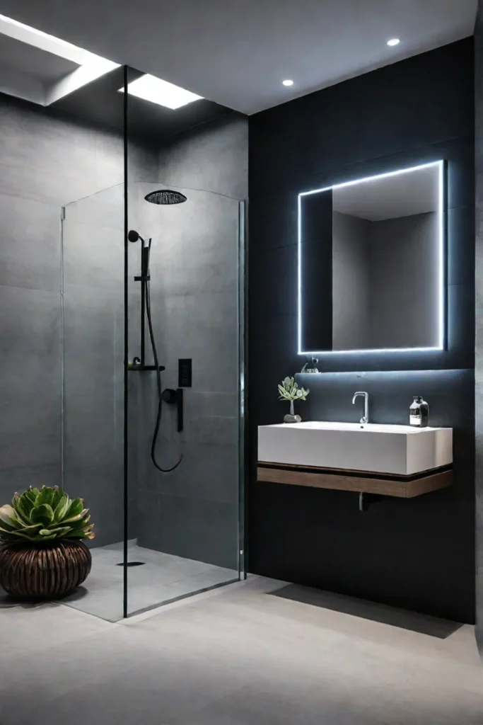 A digital control panel allows for personalized adjustments and a convenient user experience in a smart bathroom