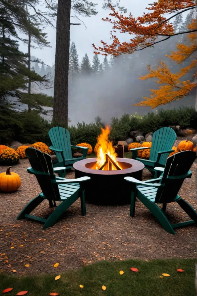 A fall bonfire scene with warm colors and cozy elements