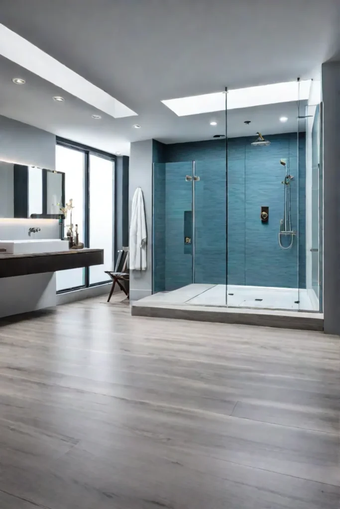 A modern bathroom with accessible features and ample space