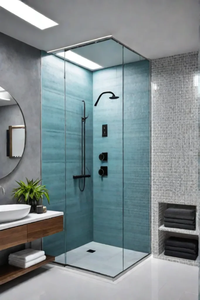 Accessible master bathroom design incorporating voiceactivated smart features and safety elements for enhanced comfort and independence