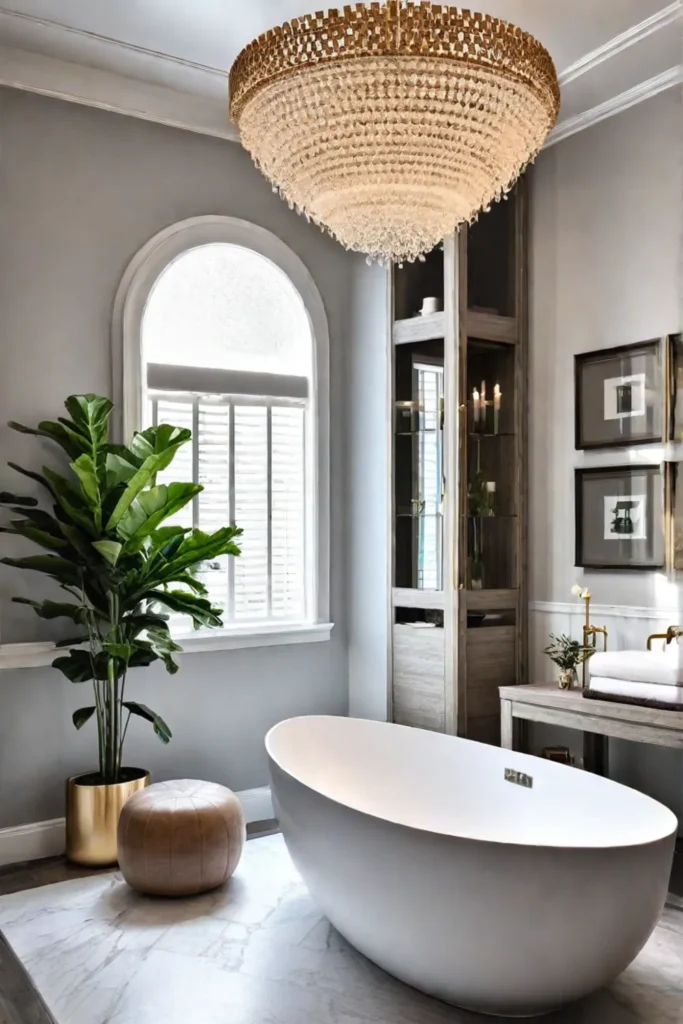 Affordable luxury in a bathroom design with statement lighting