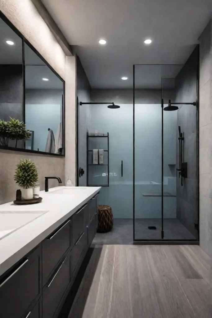 Aging in place features incorporated into a master bathroom design
