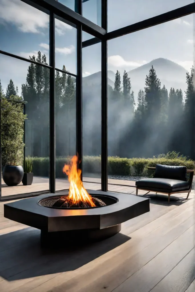 Artistic outdoor space with a fire pit as a focal point