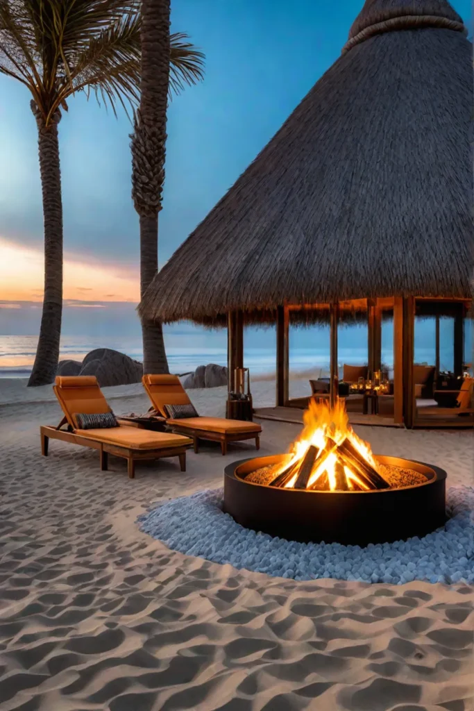 Beachfront fire pit with ocean view