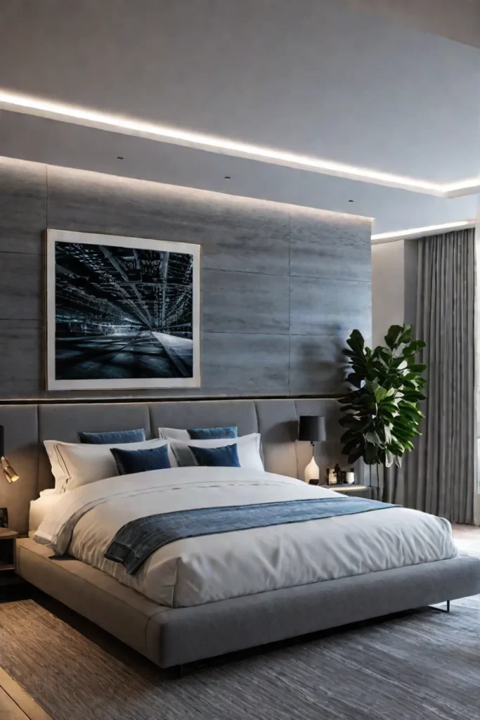 Bedroom lighting highlighting artwork and features