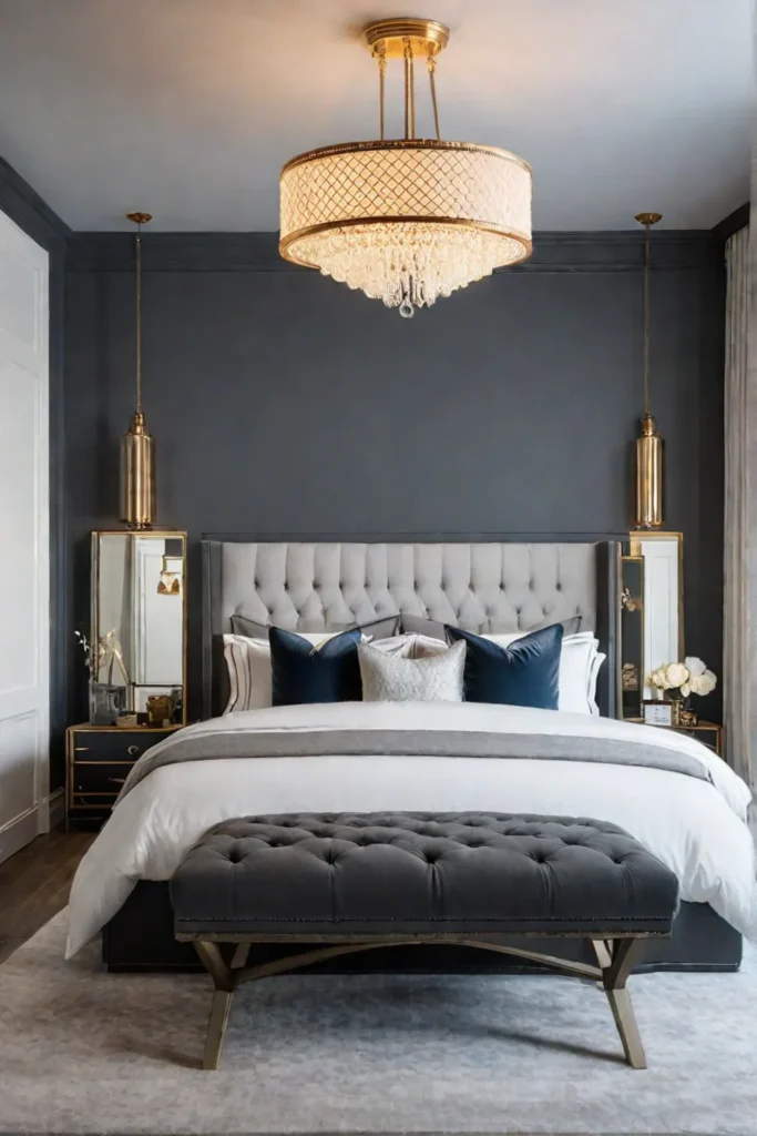 Bedroom transformed with charcoal gray walls and modern accents