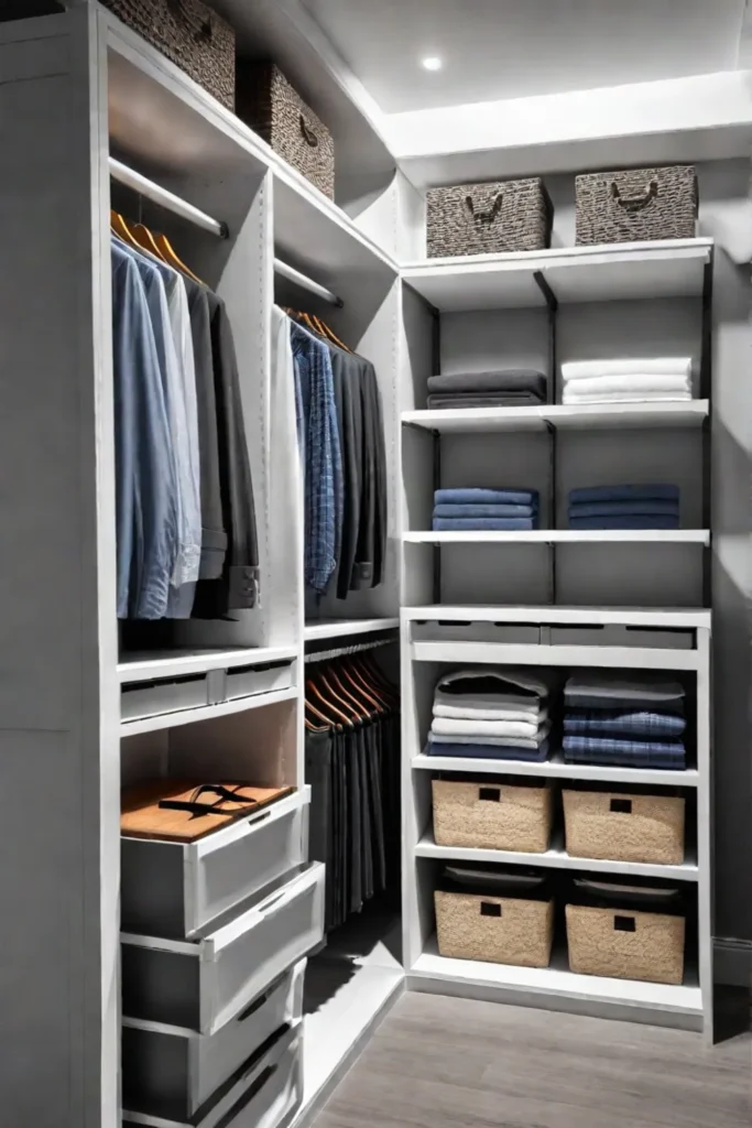 Closet with custom shelving system for organization