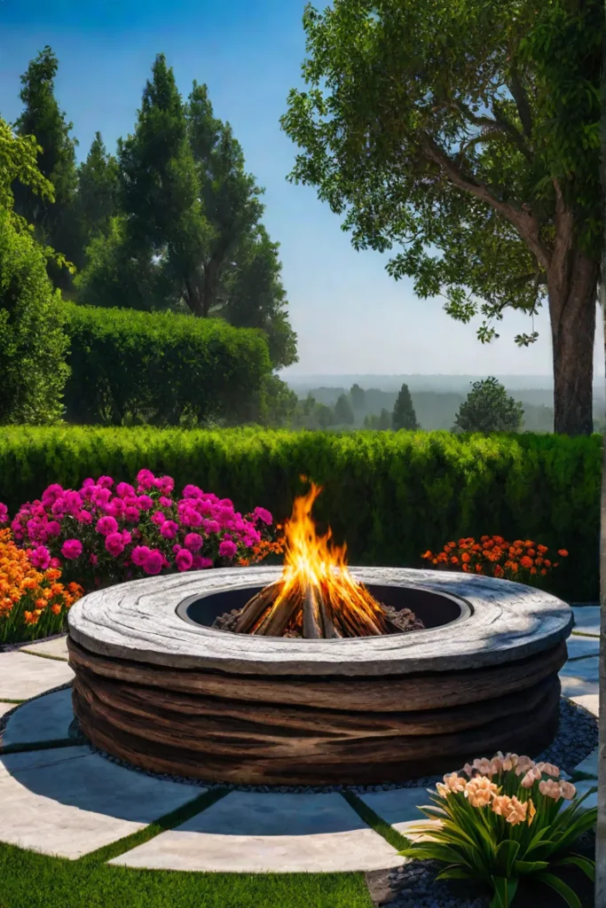 Concrete tree ring firepit creates a whimsical backyard feature