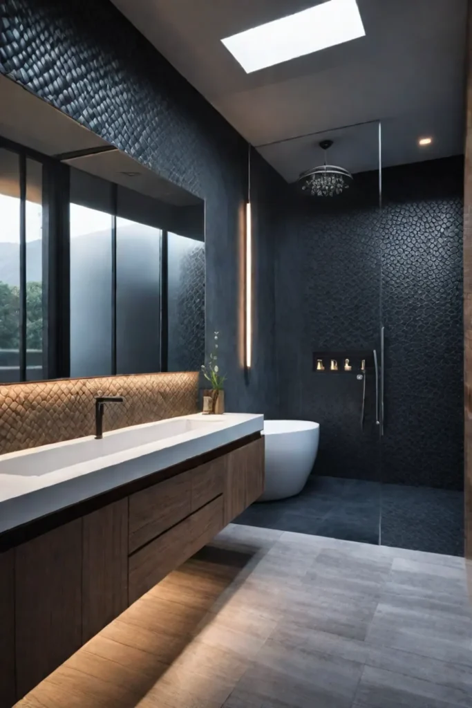 Contemporary bathroom with recycled content tiles and a walkin shower
