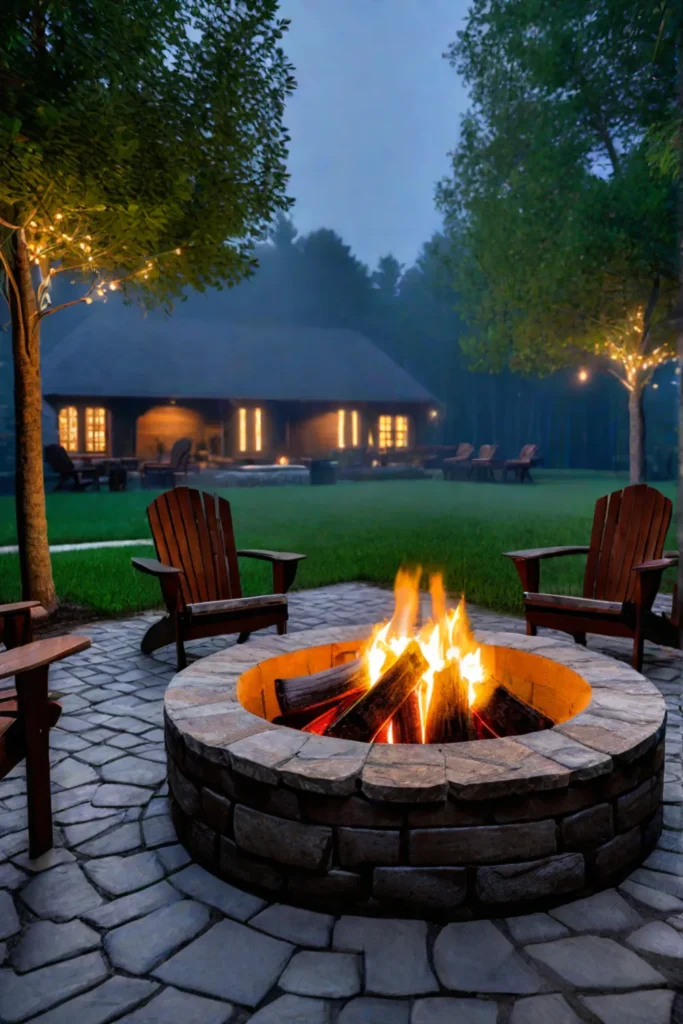 Cozy backyard with wood burning fire