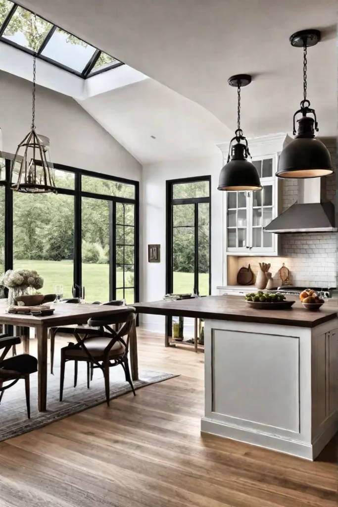 Farmhouse kitchen with layered lighting