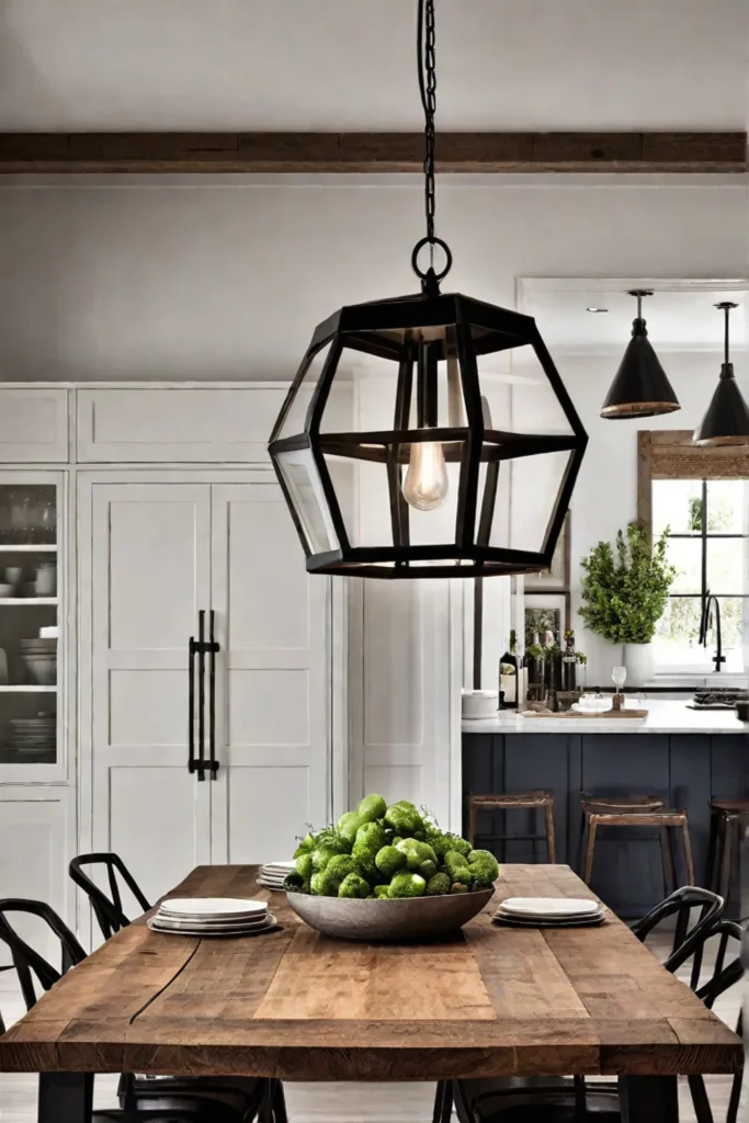 Home Depot lantern pendant light in a farmhouse kitchen