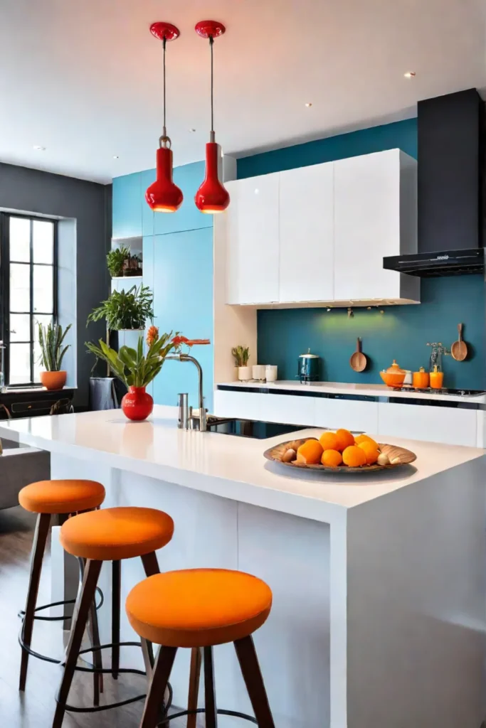 IKEA pendant lights add color to a kitchen breakfast bar