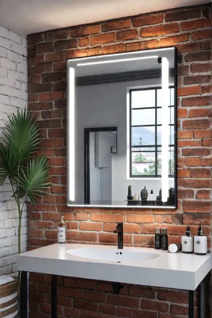 Industrialstyle bathroom with smart mirror and water usage display