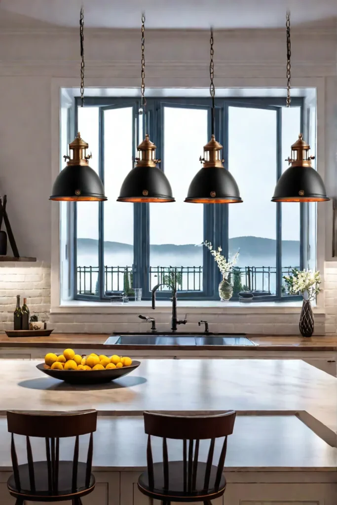 Kitchen with industrialstyle pendant lights over the island