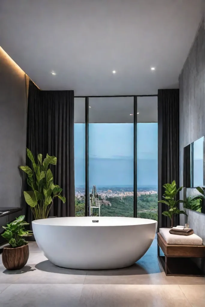 Luxurious bathroom with smart lighting and water monitoring system