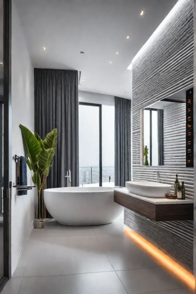 Luxurious master bathroom with smartcontrolled heated floor and towel warmer for enhanced comfort and indulgence