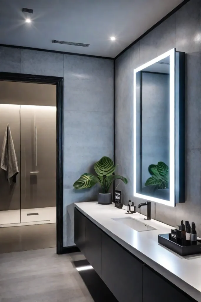 Master bathroom vanity featuring a smart mirror that enhances daily routines with personalized lighting and information access