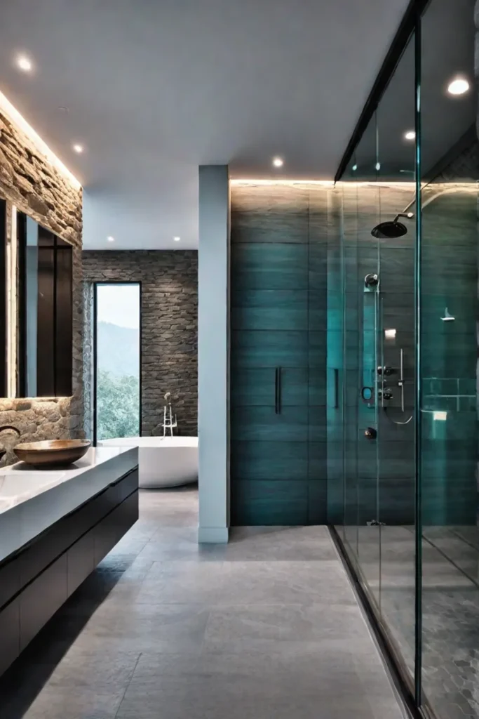 Master bathroom with a chromotherapy steam shower and heated floors