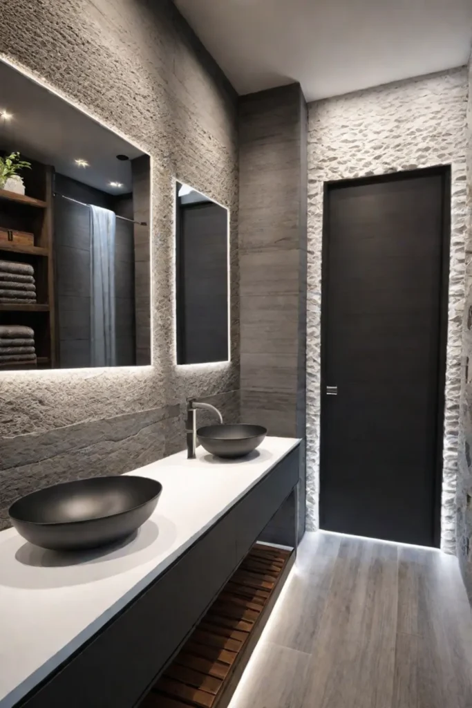 Master bathroom with a mix of textures and materials