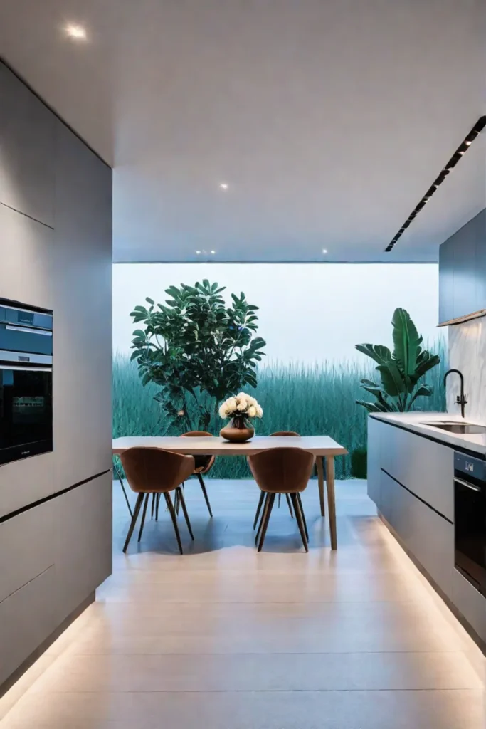 Minimalist kitchen with recessed lighting
