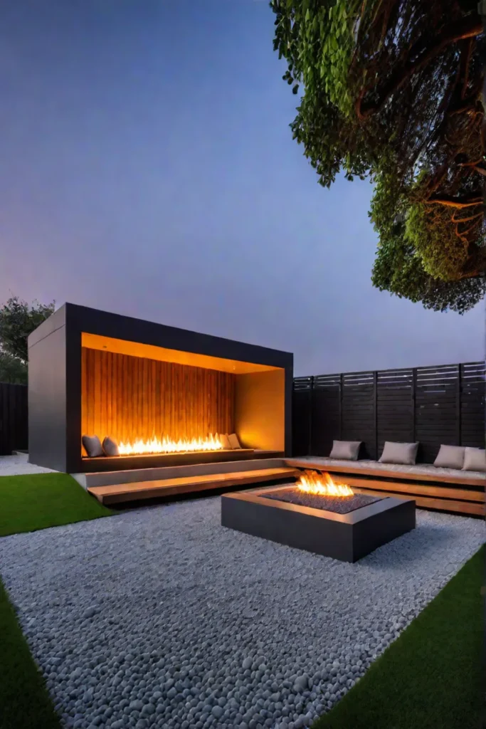 Minimalist backyard design with fire pit area