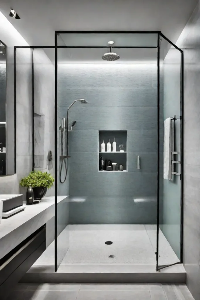 Minimalist design and safety features in a universally designed bathroom