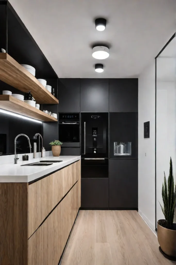 Motionactivated LED ceiling lights in a small kitchen