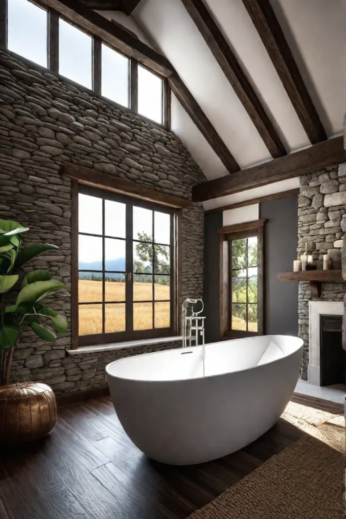 Rustic bathroom with reclaimed wood and a clawfoot tub