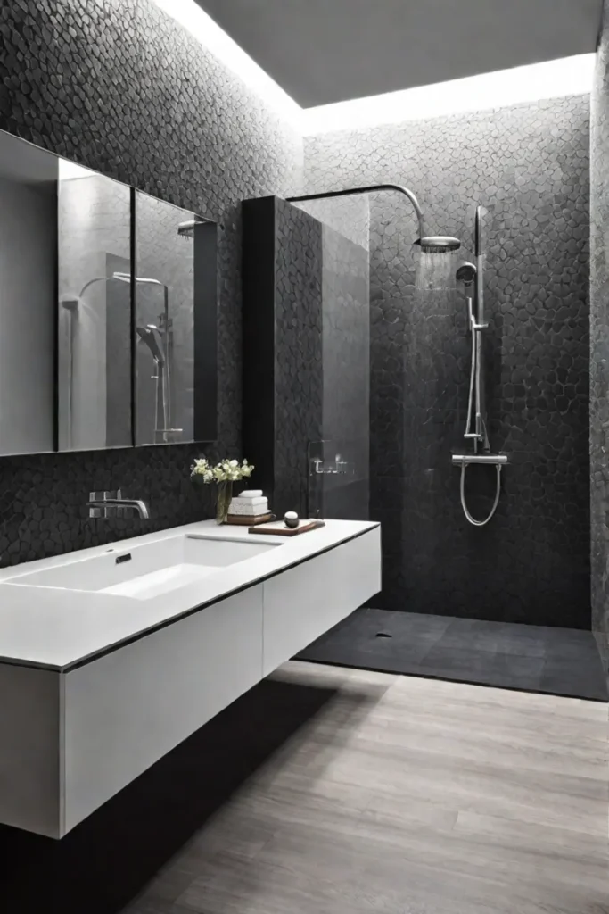 Sustainable bathroom design with modern fixtures and textured walls