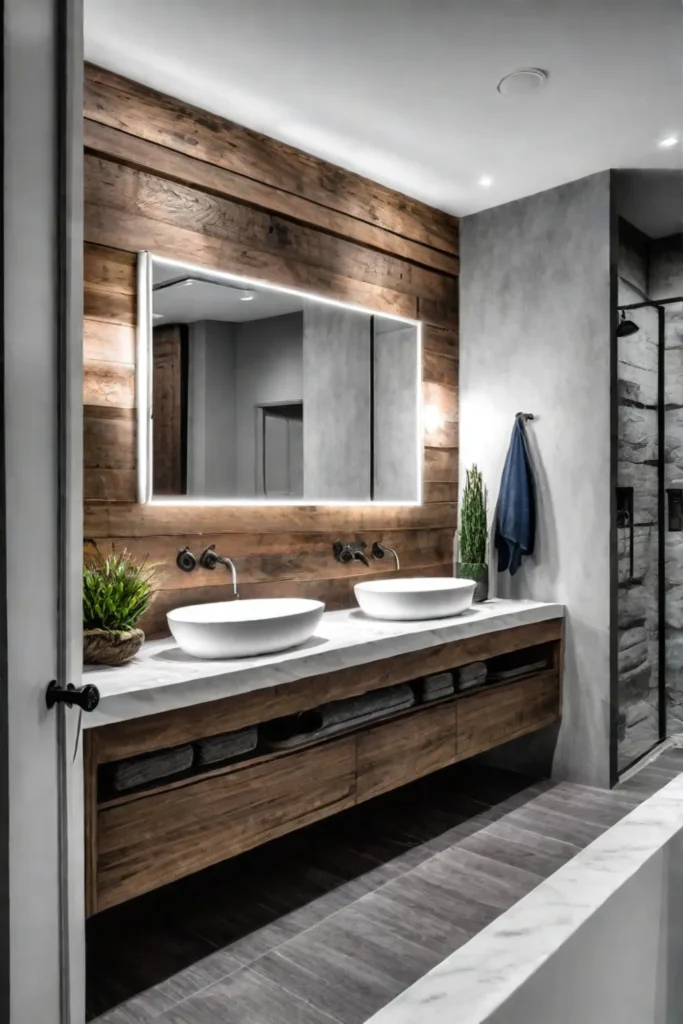 Sustainable bathroom vanity with recycled wood and energyefficient lighting