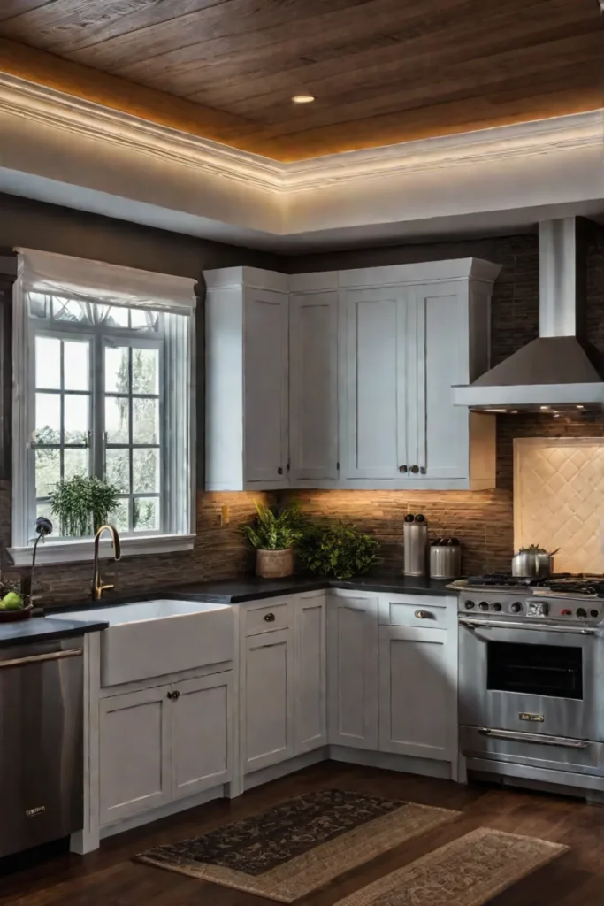 Traditional kitchen with complementary lighting