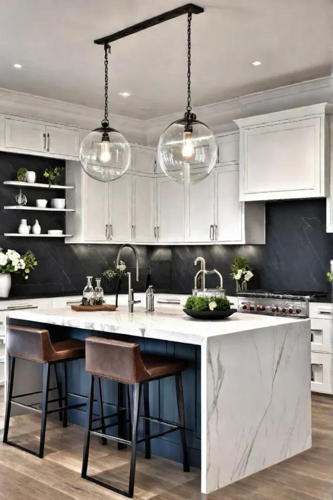 Transitional kitchen with mixed lighting
