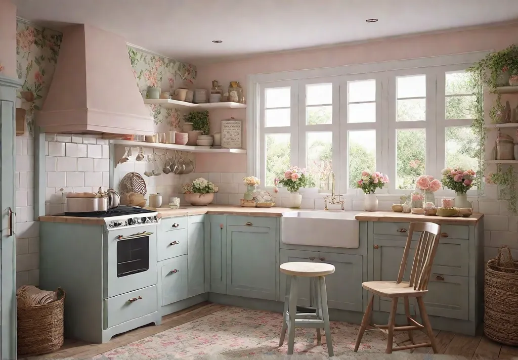 A charming cottage kitchen in a small space featuring vintage furniture rusticfeat