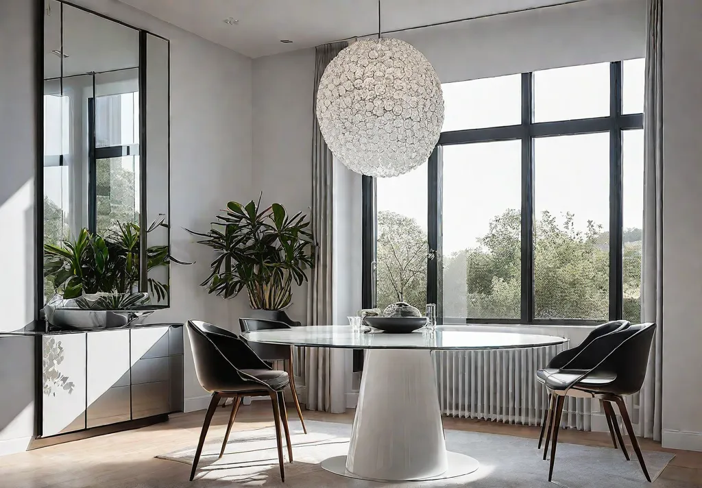 A compact dining room bathed in natural light featuring a round glassfeat