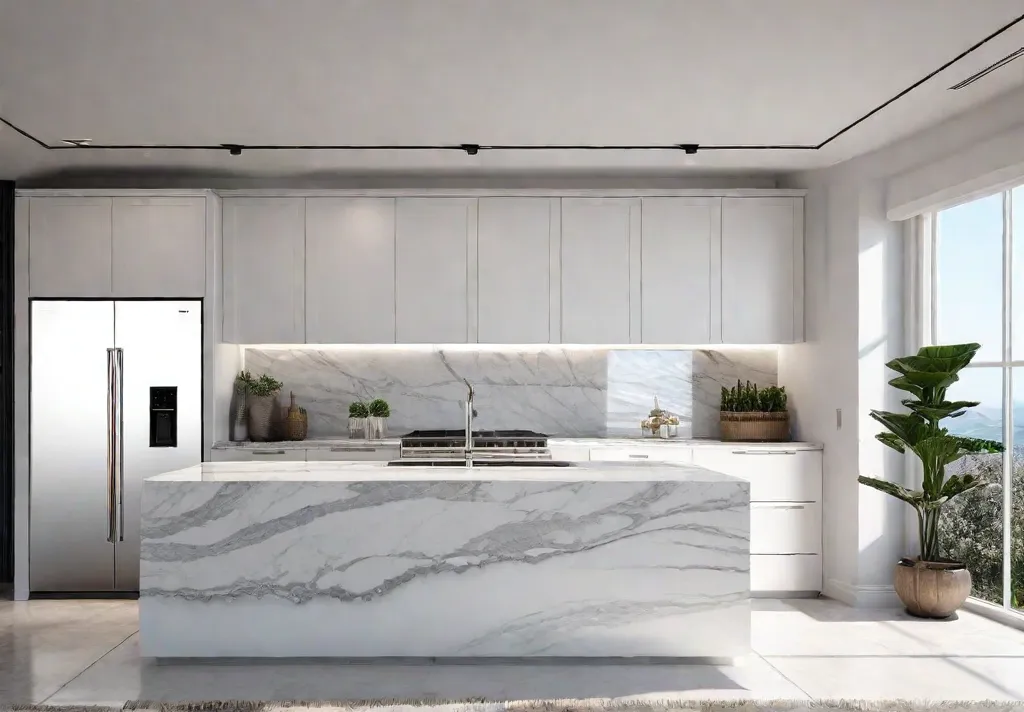 A contemporary kitchen bathed in natural light with sleek white cabinets stainlessfeat