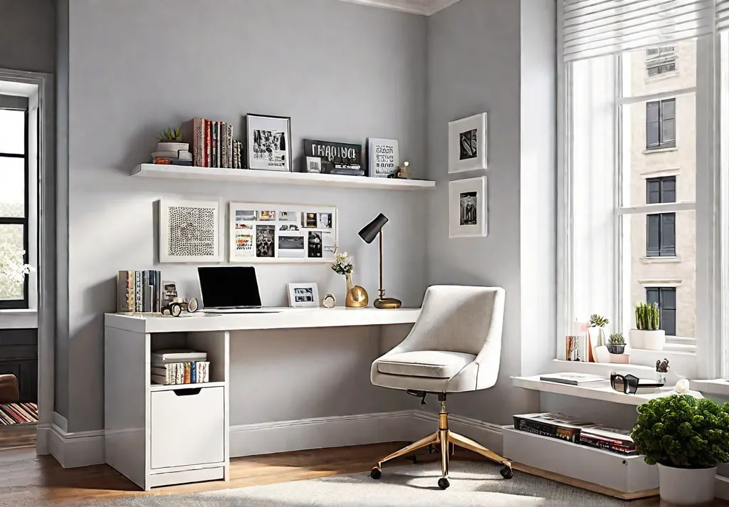 A cozy bedroom corner transformed into a dedicated workspace featuring a sleekfeat