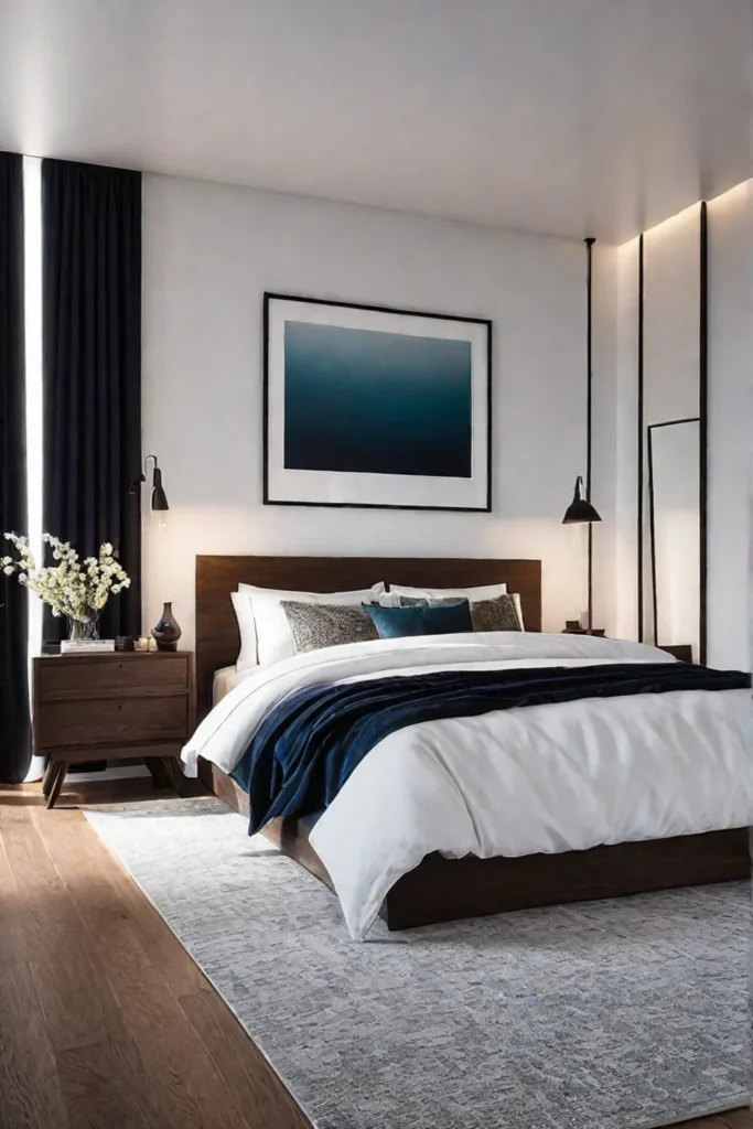 A minimalist bedroom showcasing the benefits of decluttering with a focus on essential items and a sense of calm