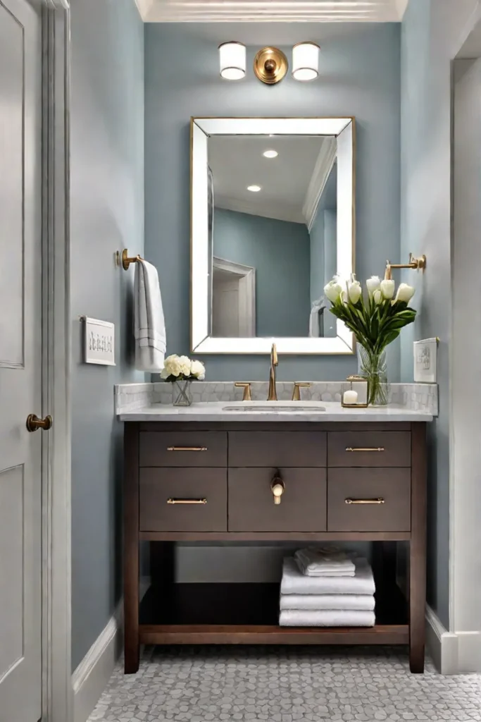 A relaxing transitional bathroom with soft ambient light creating a spalike feel