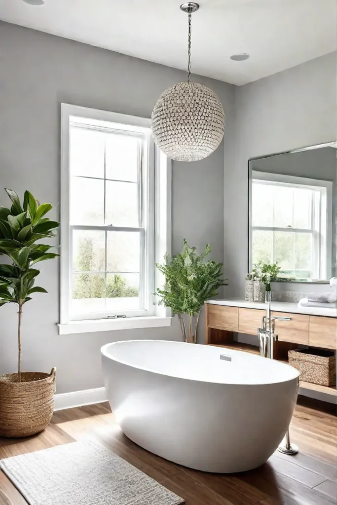 A transitional bathroom with natural light and spalike ambiance