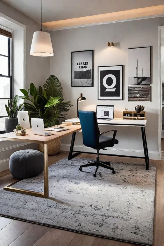 A workspace with a vision board and ergonomic furniture for comfort
