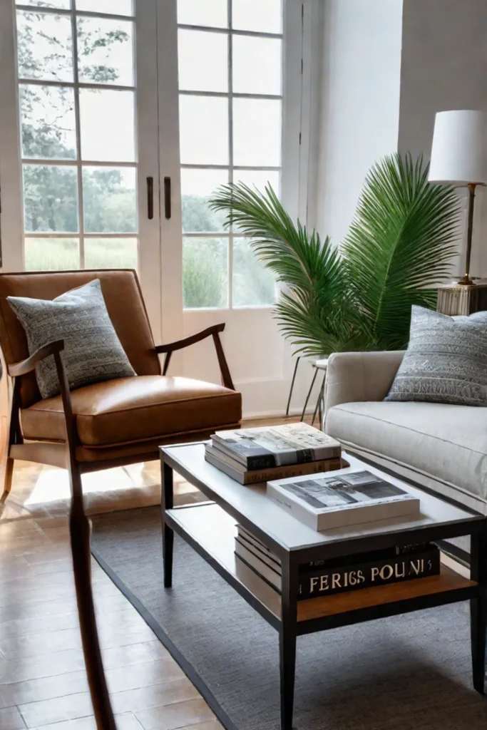 Affordable coffee table books enhancing a bright and airy living room