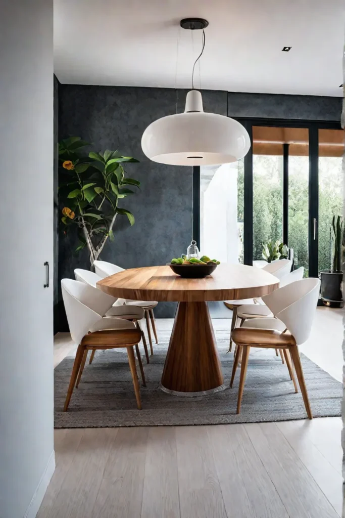 Air dining area with light wood and white accents