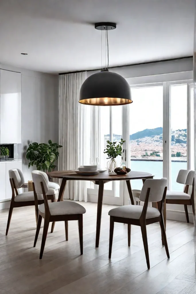 Airy dining room balanced lighting modern design