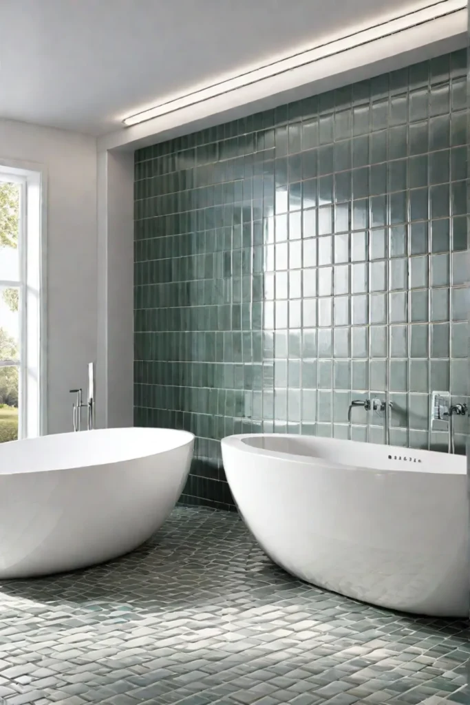 Bathroom design board featuring ecofriendly tiles with sustainable certifications