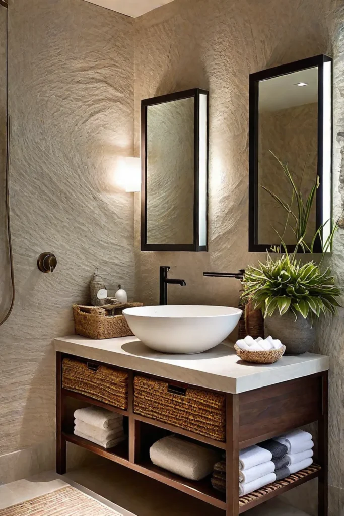 Bathroom with natural materials and a sophisticated look