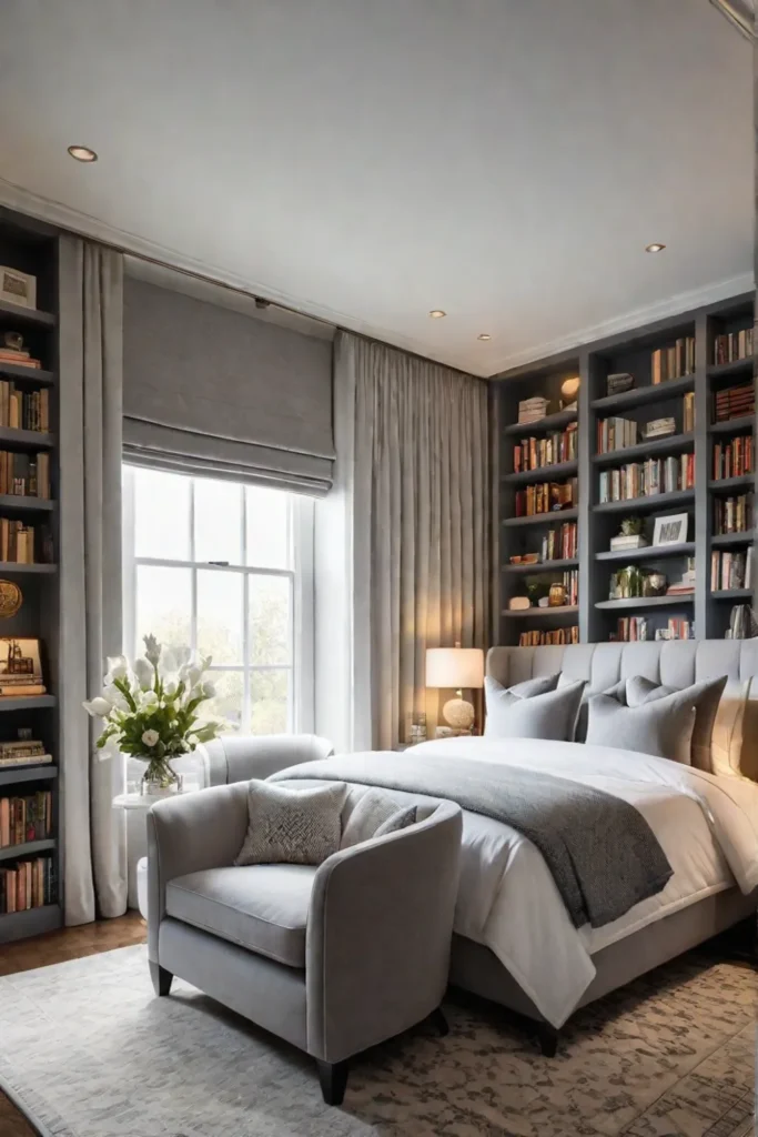 Bedroom storage solution Headboard with integrated shelves for books and decor
