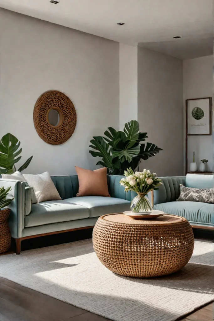 Bohemian living room dried flower centerpiece natural textures